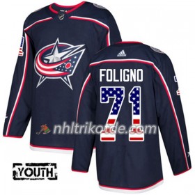 Blue Jackets Trikot Nick Foligno 71 Adidas 2017-2018 Marineblau USA Flag Fashion Authentic - Kinder